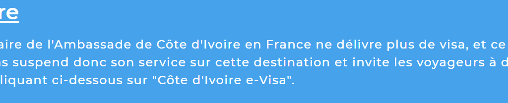 Visa Côte d'Ivoire : Prix