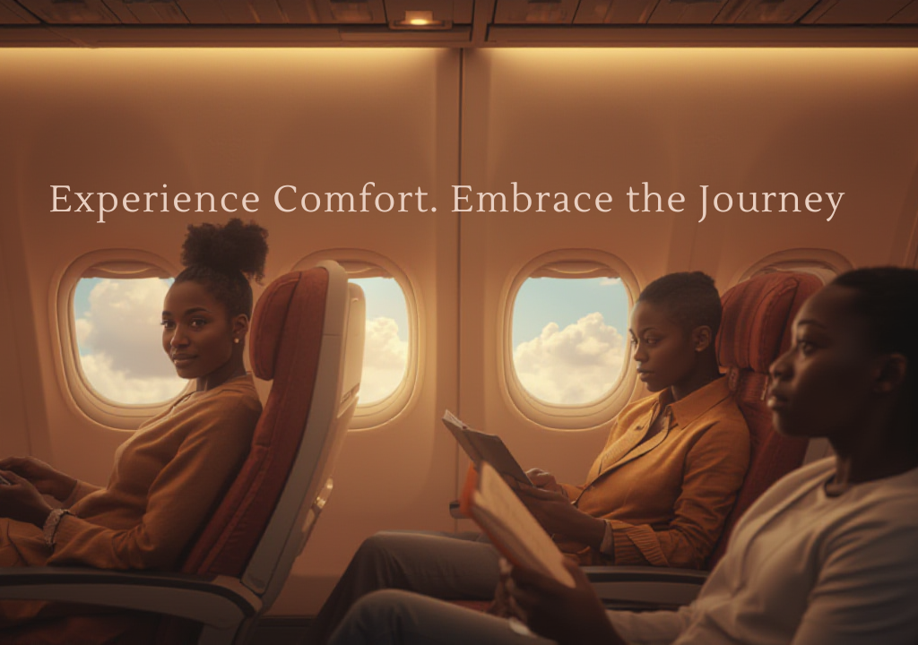 Cabine d'avion en vol sur la liaison Paris-Abidjan, passagers en classe économique